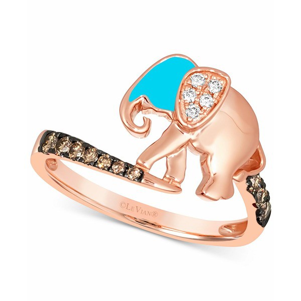 ルヴァン レディース リング アクセサリー Turquoise Enamel & Diamond (1/5 ct. t.w.) Elephant Statement Ring in 14k Rose Gold Rose