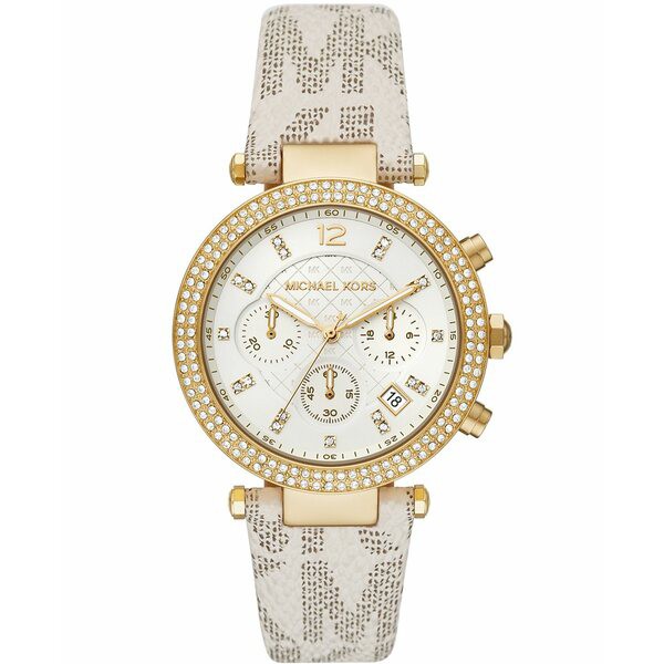 マイケルコース レディース 腕時計 アクセサリー Women's Parker Chronograph Vanilla Signature Logo Strap Watch 39mm White