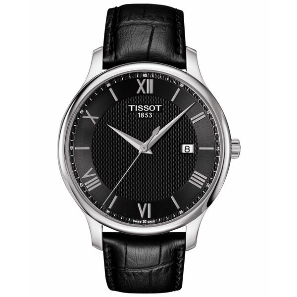 ティソット メンズ 腕時計 アクセサリー Men's Swiss Tradition Black Leather Strap Watch 42mm T0636101605800 No Color