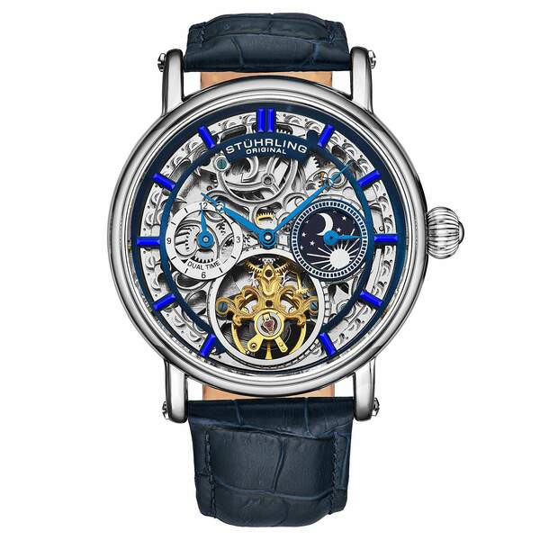 スターリング メンズ 腕時計 アクセサリー Men's Automatic Blue Alligator Embossed Genuine Leather Strap Watch 43mm Blue