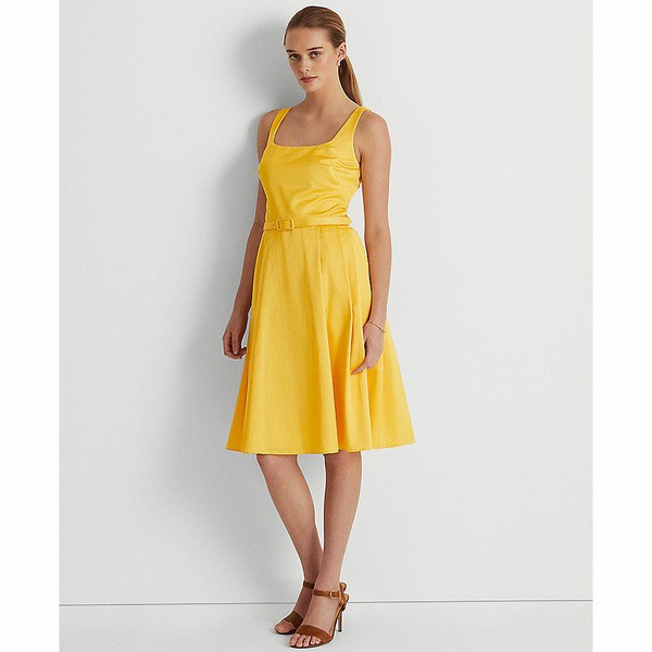 ラルフローレン レディース ワンピース トップス Belted Sleeveless Cocktail Dress Yellow Lily