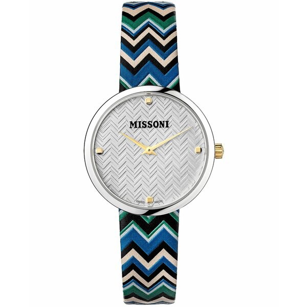 ミッソーニ レディース 腕時計 アクセサリー Women's Swiss M1 Blue Zigzag Leather Strap Watch 34mm Stainless Steel