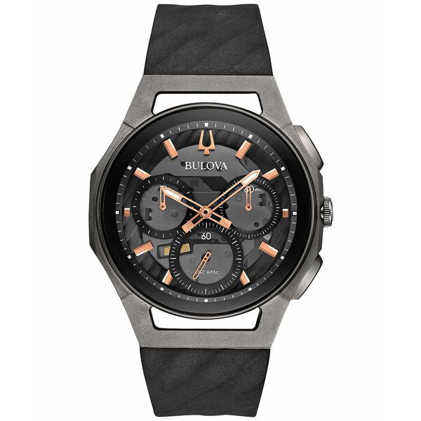 ブロバ メンズ 腕時計 アクセサリー Men's Chronograph CURV Black Rubber Strap Watch 44mm 98A162 Black