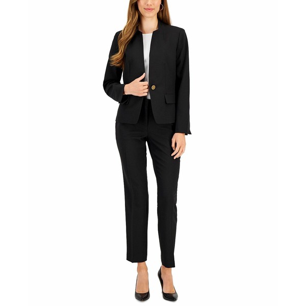 ル スーツ レディース カジュアルパンツ ボトムス Single-Button Blazer and Slim-Fit Pantsuit, Regular and Petite Sizes Black