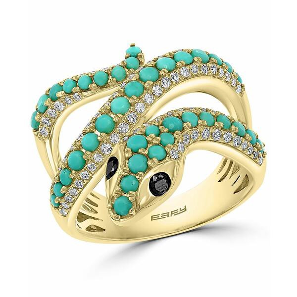 エフィー コレクション レディース リング アクセサリー EFFY® Turquoise & Diamond (3/8 ct. t.w.) Snake Ring in 14k Gold Yellow