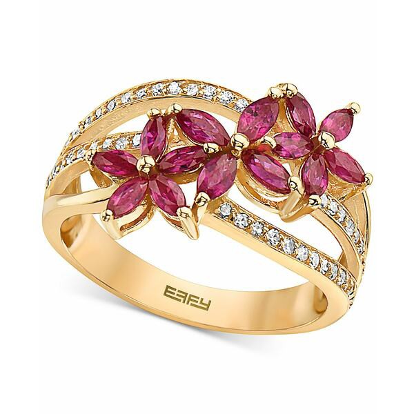 エフィー コレクション レディース リング アクセサリー EFFY® Ruby (1-1/6 ct. t.w.) & Diamond (1/4 ct. t.w.) Flower Ring in 14k