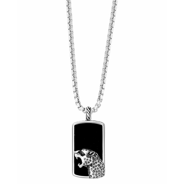 エフィー コレクション メンズ ネックレス・チョーカー アクセサリー EFFY® Men's Onyx & Black Spinel Accent Panther Dog Tag 22"