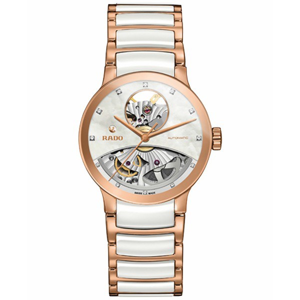 ラド レディース 腕時計 アクセサリー Women's Swiss Automatic Centrix Diamond Accent Rose Gold-Tone PVD Stainless Steel and White