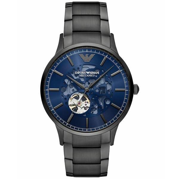 エンポリオ アルマーニ メンズ 腕時計 アクセサリー Men's Automatic Gunmetal-Tone Stainless Steel Bracelet Watch 43mm Gray