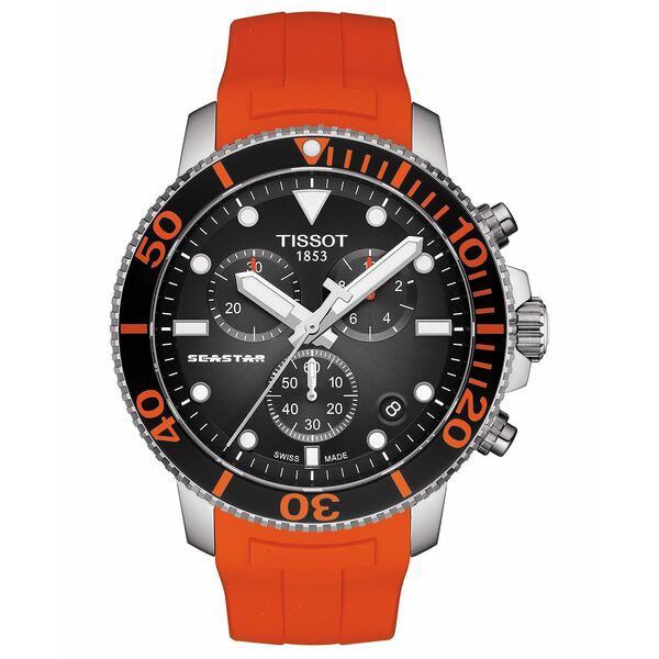 ティソット メンズ 腕時計 アクセサリー Men's Swiss Chronograph SeaStar Orange Rubber Strap Diver Watch 45.5mm Orange