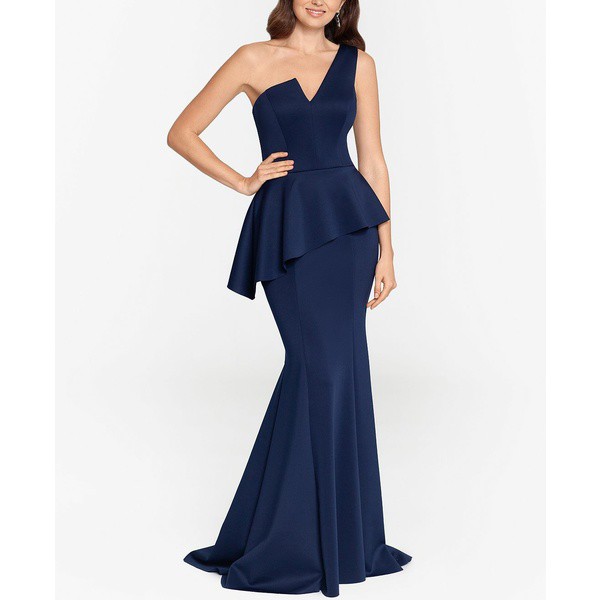 ベッツィ アンド アダム レディース ワンピース トップス Petite Peplum One-Shoulder Gown Midnight