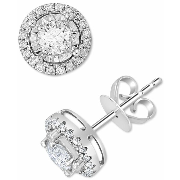 エフィー コレクション レディース ピアス＆イヤリング アクセサリー EFFY® Diamond Halo Stud Earrings (1/2 ct. t.w.) in 14k Whit