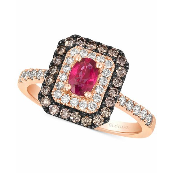 ルヴァン レディース リング アクセサリー Passion Ruby (1/2 ct. t.w.) & Diamond (5/8 ct. t.w.) Halo Statement Ring in 14k Rose Gol