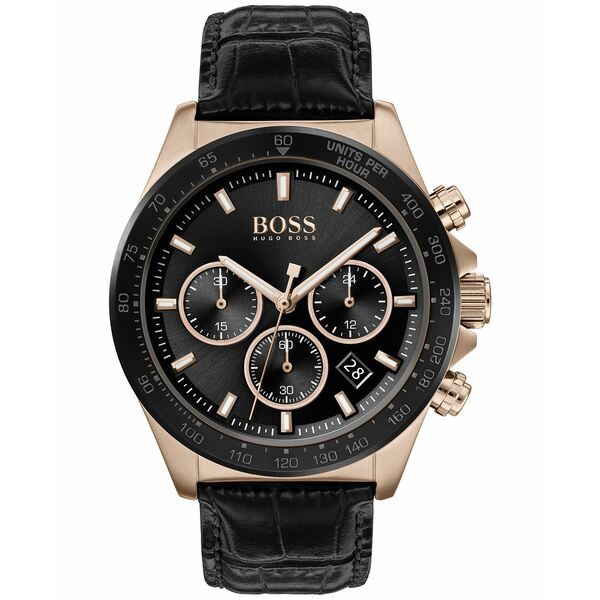 ボス メンズ 腕時計 アクセサリー Hero Men's Chronograph Black Leather Strap Watch 45mm Two-tone