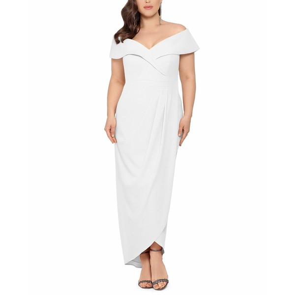 エスケープ レディース ワンピース トップス Plus Size Off-The-Shoulder Gown White