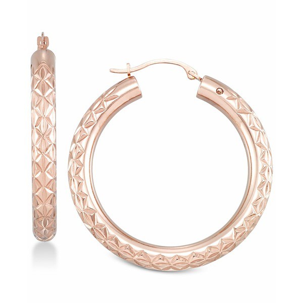 シグネチャー ゴールド レディース ピアス＆イヤリング アクセサリー Diamond Accent Textured Hoop Earrings in 14k Rose Gold Over Res