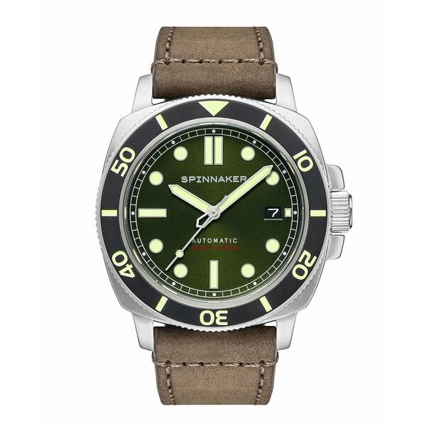 スピ二カー メンズ 腕時計 アクセサリー Men's Hull Automatic Dark Brown Genuine Leather Strap Watch, 42mm Alligator Green