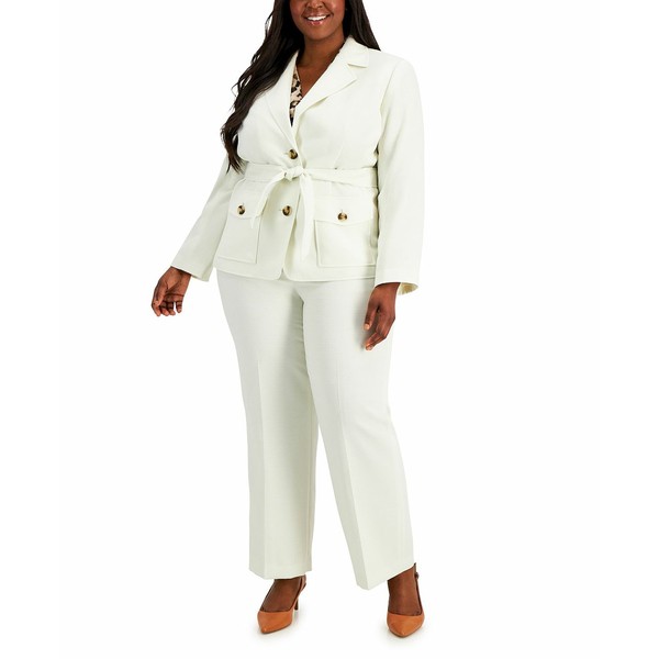 ル スーツ レディース カジュアルパンツ ボトムス Plus Size Safari Two-Button Straight-Leg Pantsuit Ivory