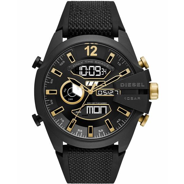 ディーゼル メンズ 腕時計 アクセサリー Men's Mega Chief Black Silicone Strap Watch 51mm Black