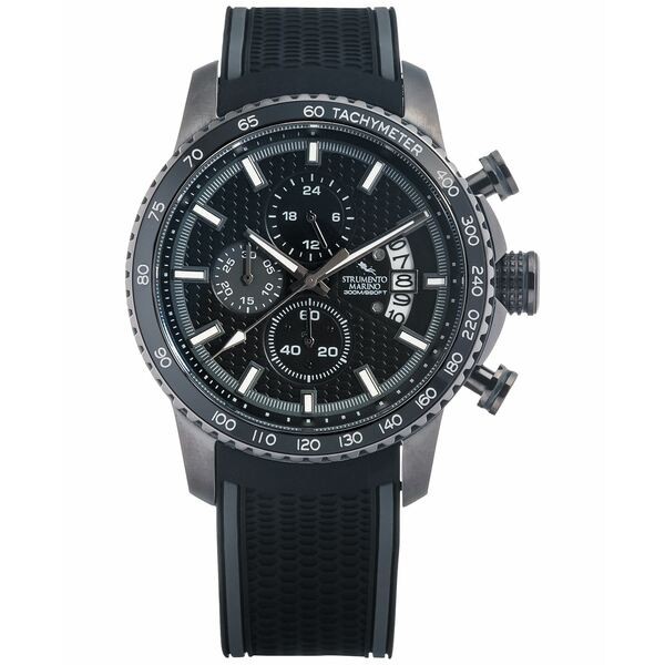 ストルメント マリーノ メンズ 腕時計 アクセサリー Men's Chronograph Freedom Black Perforated Silicone Strap Watch 45mm Black Gray