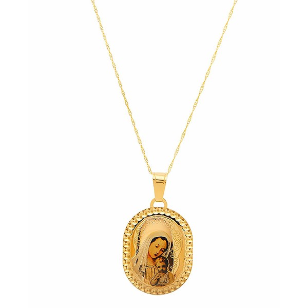 イタリアン ゴールド レディース ネックレス・チョーカー・ペンダントトップ アクセサリー Polished Mary and Baby Jesus Medallion on 1