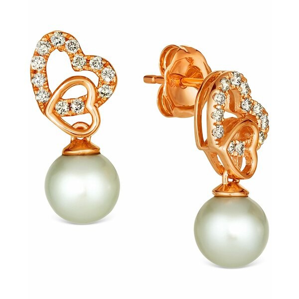 ルヴァン レディース ピアス＆イヤリング アクセサリー Vanilla Pearl (6mm) & Nude Diamond (1/6 ct. t.w.) Double Heart Drop Earrings