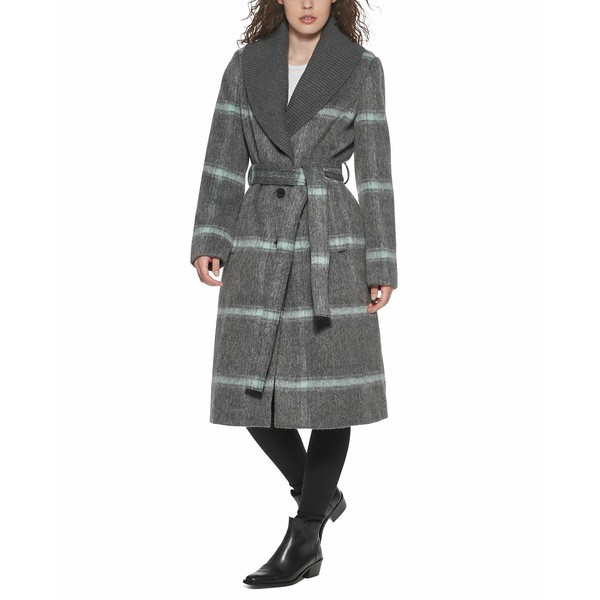 ダナ キャラン ニューヨーク レディース ジャケット＆ブルゾン アウター Women's Knit-Collar Belted Wrap Coat Charcoal Plaid