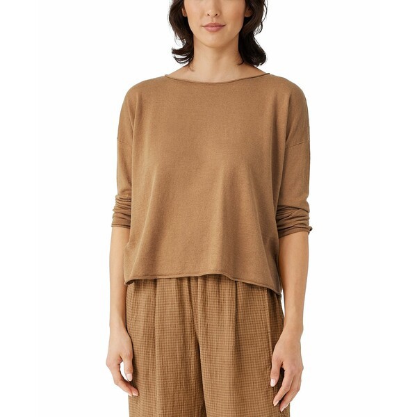 エイリーンフィッシャー レディース カットソー トップス Women's Organic Linen & Cotton Top Chestnut