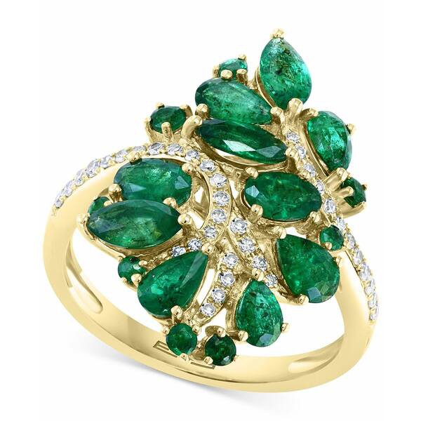 エフィー コレクション レディース リング アクセサリー EFFY® Emerald (2-1/2 ct. t.w.) & Diamond (1/5 ct. t.w.) Cluster Stateme