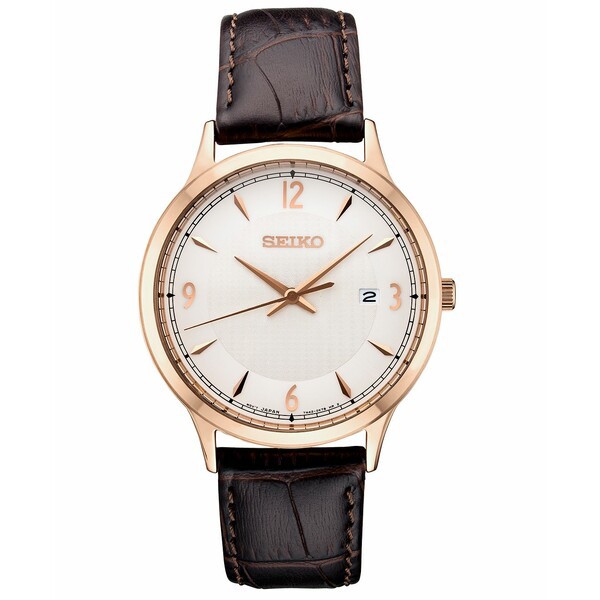 セイコー メンズ 腕時計 アクセサリー Men's Essential Brown Leather Strap Watch 40.4mm Rose Gold