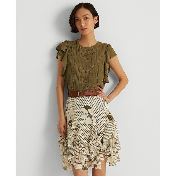 ラルフローレン レディース スカート ボトムス Striped Floral Crinkle Georgette Skirt Cream/olive