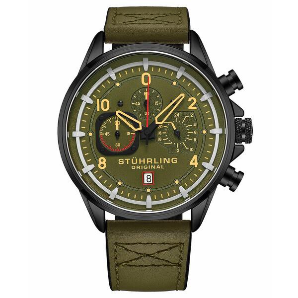 スターリング メンズ 腕時計 アクセサリー Men's Green Leather Strap with Green Stitching Watch 45mm Green