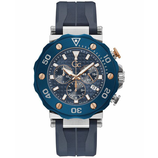 ゲス メンズ 腕時計 アクセサリー Men's Swiss Chronograph Blue Silicone Strap Watch 44mm Silver-tone/blue