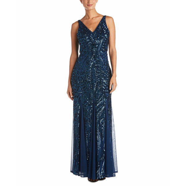 ナイトウェイ レディース ワンピース トップス Sequined Mesh Gown Peacock