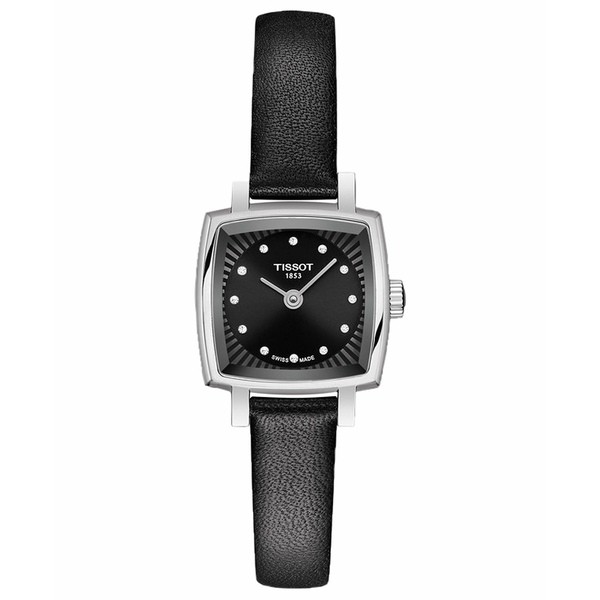 ティソット レディース 腕時計 アクセサリー Women's Swiss T-Lady Lovely Diamond Accent Black Leather Strap Watch 20mm Black