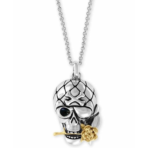 エフィー コレクション メンズ ネックレス・チョーカー アクセサリー EFFY® Men's Two-Tone Skull & Rose 20" Pendant Necklace in S