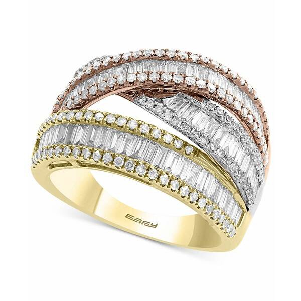 エフィー コレクション レディース リング アクセサリー EFFY® Diamond Baguette Tricolor Ring (1-1/2 ct. t.w.) in 14k Gold, Whit