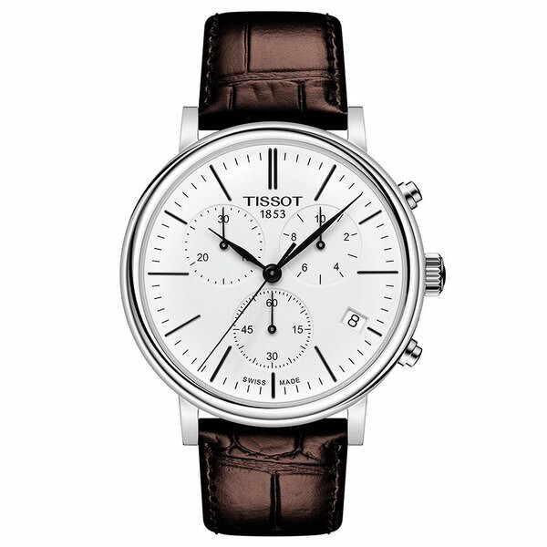 ティソット メンズ 腕時計 アクセサリー Men's Swiss Chronograph Carson Premium Brown Leather Strap Watch 41mm Brown