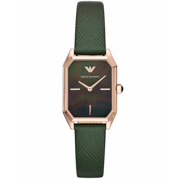 エンポリオ アルマーニ レディース 腕時計 アクセサリー Women's Green Leather Strap Watch 24x36mm Green