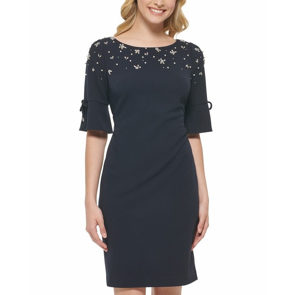 カールラガーフェルド レディース ワンピース トップス Women's Rhinestone Tie-Sleeve Dress Marine