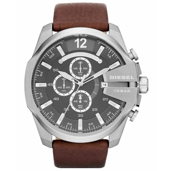 ディーゼル メンズ 腕時計 アクセサリー Men's Chronograph Mega Chief Brown Leather Strap Watch 51mm DZ4290 No Color