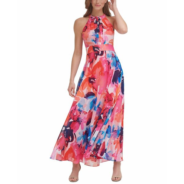 エリザジェイ レディース ワンピース トップス Floral-Print Halter-Neck Maxi Dress Pink Floral