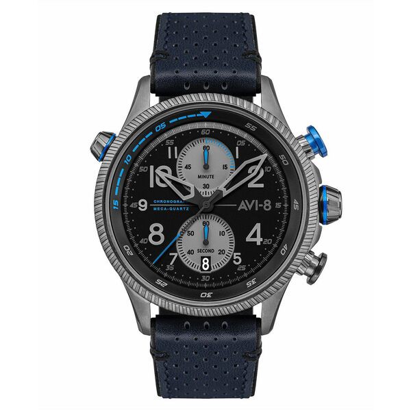 アヴィエイト メンズ 腕時計 アクセサリー Men's Hawker Hunter Duke Chronograph Colerne Blue Genuine Leather Strap Watch, 44mm Navy