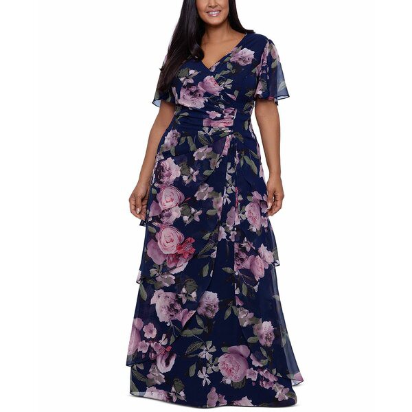 エスケープ レディース ワンピース トップス Plus Size Floral Gown Navy/multi