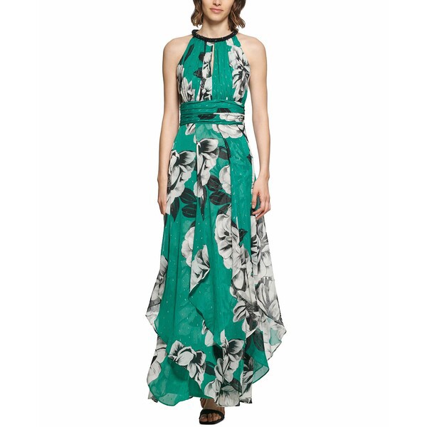 カルバンクライン レディース ワンピース トップス Metallic-Embroidered Floral-Print Maxi Dress Meadow Multi