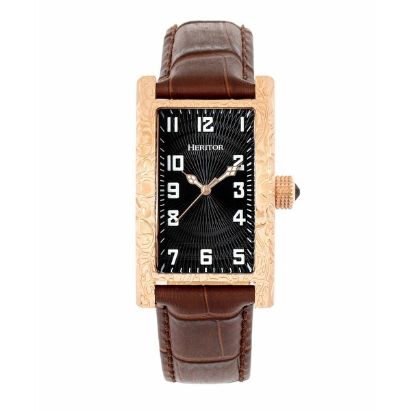 ヘリトール レディース 腕時計 アクセサリー Women's Automatic Jefferson Black or Brown Genuine Leather Band Watch, 33mm Rose Gold-