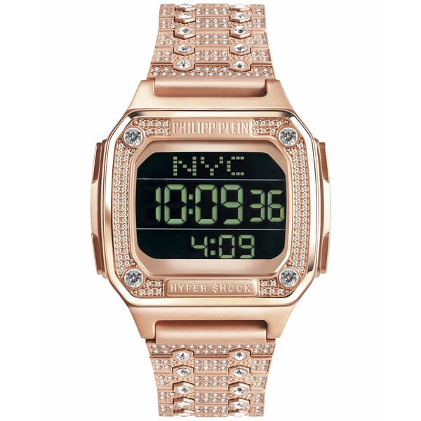 フィリッププレイン メンズ 腕時計 アクセサリー Men's Digital Hyper Shock Rose Gold-Tone Stainless Steel Bracelet Watch 44mm Rose