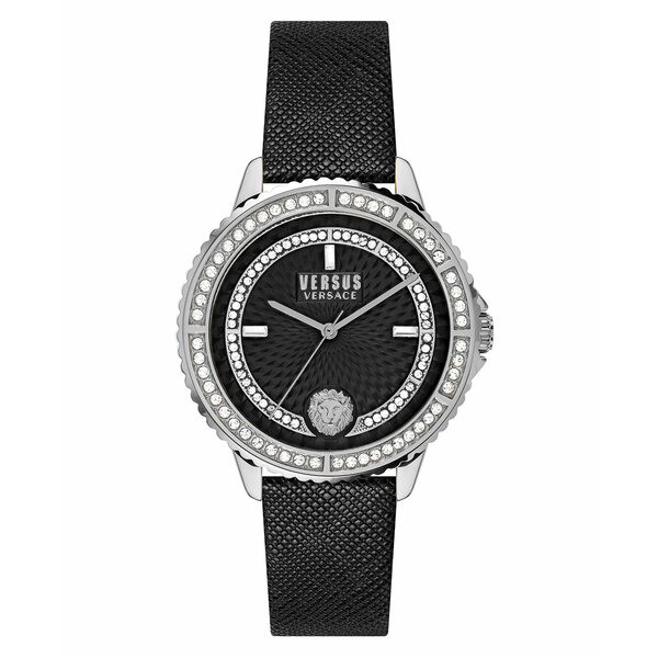 ヴェルサス ヴェルサーチ レディース 腕時計 アクセサリー Versus Women's Montorgueil Black Leather Strap Watch 38mm Stainless