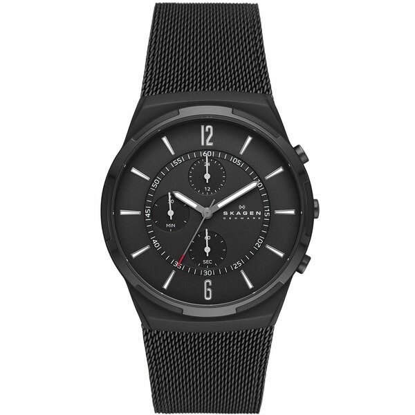 スカーゲン メンズ 腕時計 アクセサリー Men's Chronograph Melbye Black-Tone Stainless Steel Mesh Bracelet Watch 42mm Black