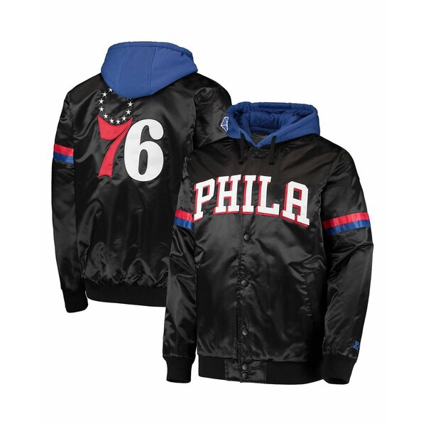 スターター メンズ ジャケット＆ブルゾン アウター Men's Black, Royal Philadelphia 76Ers Nba 75Th Anniversary Full-Snap Varsity Hoo